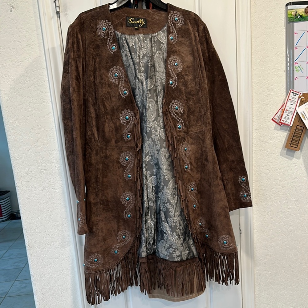 Scully Brown Leather Cape with Fringe